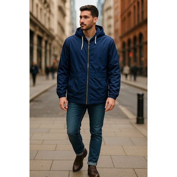 Weatherproof  Hooded Windbreaker Jacket XL Navy Blue Retro Streetwear - Picture 1 of 6